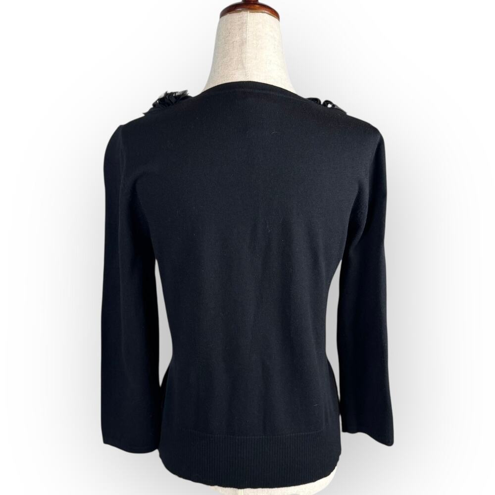 Black Button Down‎ V-Neck Cardigan with Ruffles Small - Picture 6 of 7